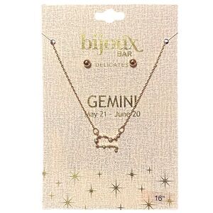 Bijoux Gold Zodiac Gemini Constellation Necklace And Earrings Set